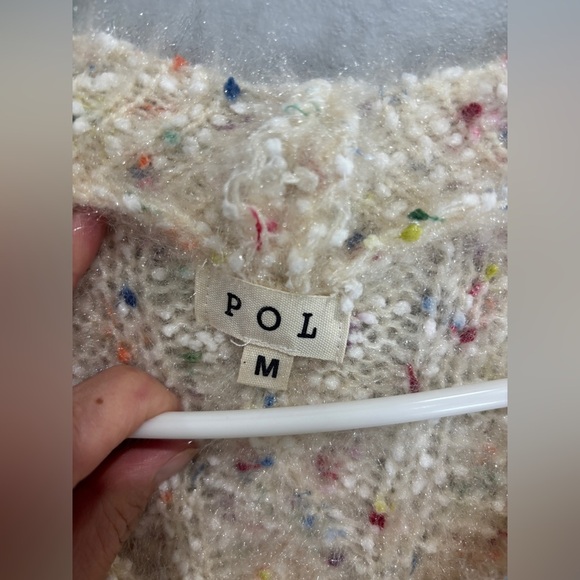 POL Oversized Chunky Fuzzy Confetti Balloon Sleeve Knit V Neck Sweater Medium - Picture 6 of 8